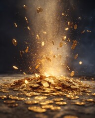 Premium Golden Coins Explosion Symbolizing Sudden Wealth and Fortune Modern Financial Windfall Concept for Marketing and Advertising Campaigns