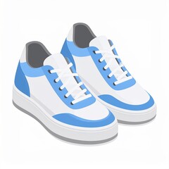 Pair of Stylish Blue and White Sneakers Isolated on White Background.