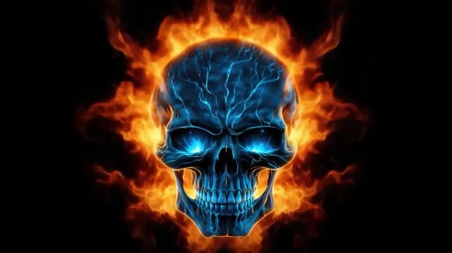 Blue Flaming Skull with Fiery Aura
