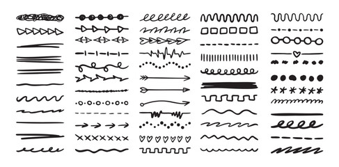 Obraz premium Various highlighter and underline lines set. graphic elements drawing free brush. Doodle strokes and markers
