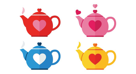 Colorful teapots with heart designs a charming and playful illustration