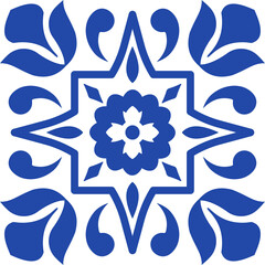 Intricate Blue and White Geometric Floral Tile Design Decorative Pattern for Interior Decor and Art Projects
