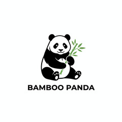 Cute Happy Panda Bear Holding Bamboo Logo