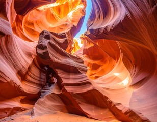 Sunlight on swirling sandstone in a slot canyon