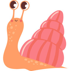 Cute Cartoon Snail Mascot with Big Googly Eyes and Pink Swirled Shell on Transparent Background
