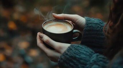 Cozy autumn morning with a warm cup of coffee celebrating international coffee day
