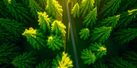 Fototapeta premium Aerial view of turquoise river canyon surrounded by lush green forest, crystal water stream through rocky valley, natural landscape photography.