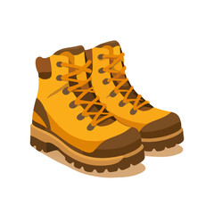 Rugged Yellow Hiking Boots Illustration, Outdoor Adventure Gear Art