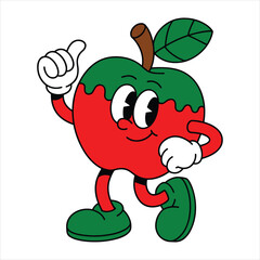 Cartoon apple character with green top and red body giving thumbs up fruit illustration