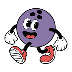 Cartoon bowling ball character with arms legs and shoes walking sport