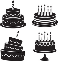 Black and white birthday cake silhouette set