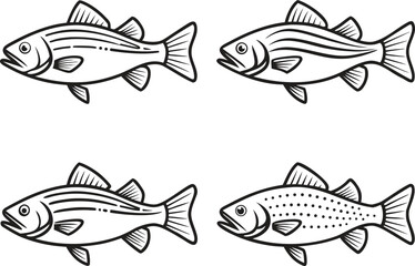 American Fish Illustration Set. Freshwater and Saltwater Fish Collection. Native American Fish Species Design. USA Aquatic Wildlife Illustration. American Fishing Icon Set. Wild Fish and Marine Life