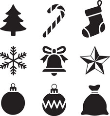Black and white xmas elements silhouette set