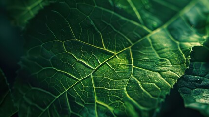 Closeup of vibrant green leaves in sunlight for nature backgrounds
