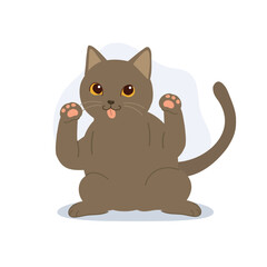 adorable gray cat. cute cartoon animal character with round body and pink paws ideal for sticker .