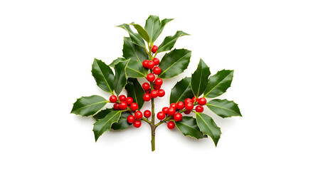 Holly branch with red berries and green leaves image 3