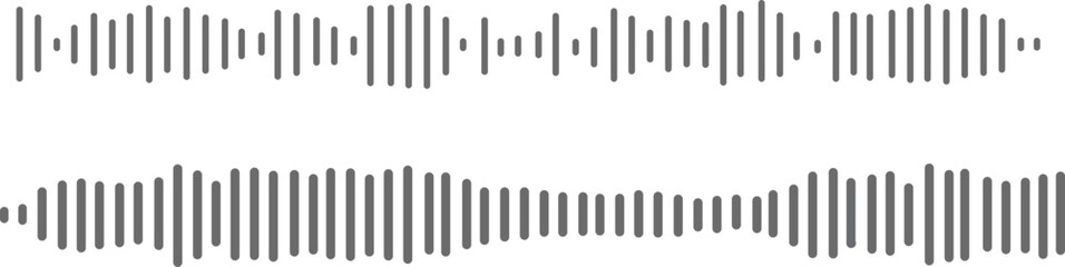 A set of vector audio sound wave icons, illustrating music wave forms, voice signals, or digital equalizer patterns in a simple black and white line style.