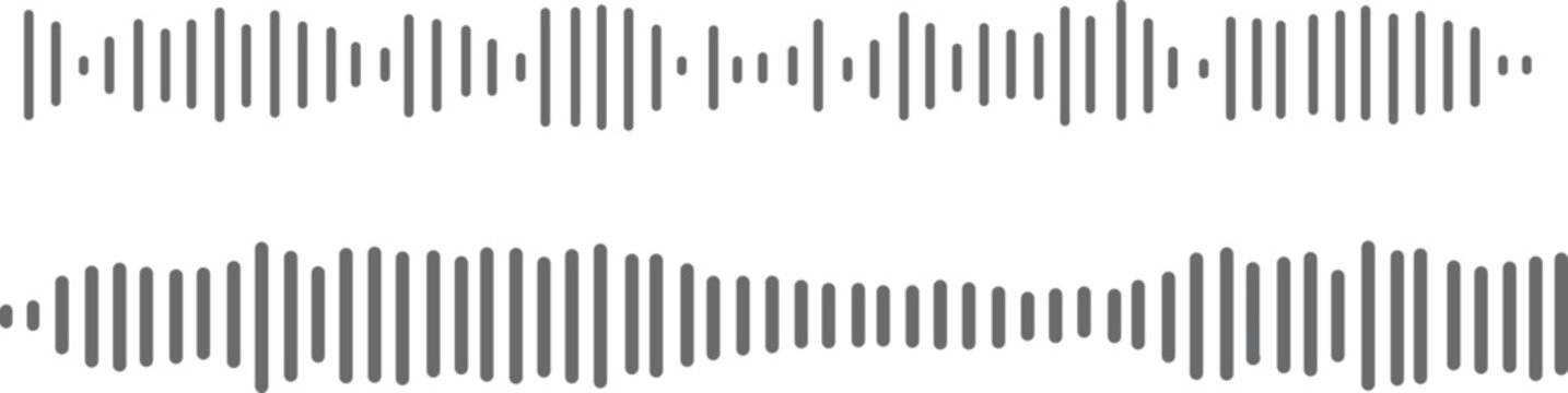 A set of vector audio sound wave icons, illustrating music wave forms, voice signals, or digital equalizer patterns in a simple black and white line style.