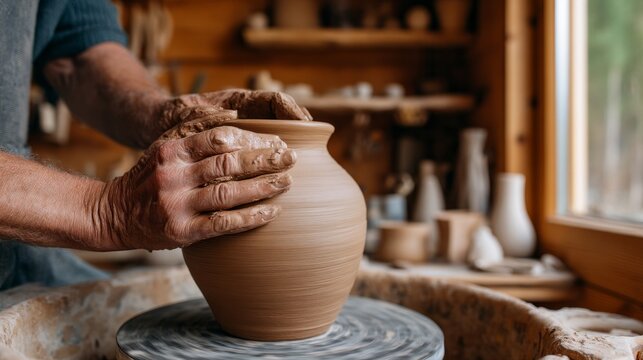 A man is making a pottery vase
