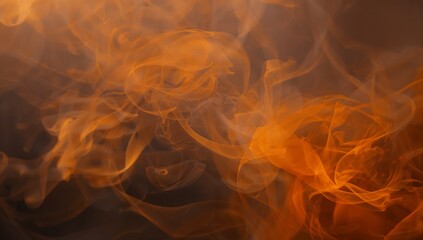 Twisting wispy smoke plumes swirling against dark backdrop, with translucent orange patterns
