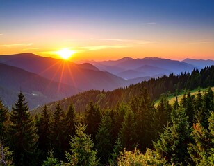 Majestic Mountain Sunrise - A Breathtaking Vista of Natures Beauty.