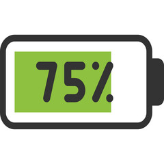 Battery Charge Indicator Showing Seventy Five Percent Power With Green Bar And Dark Outline On Transparent Background Simple Graphic Element For Energy Status