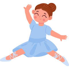 Joyful Young Girl Dancing Ballet In A Light Blue Tutu And Ballet Slippers With Arms Raised In A Lively Pose © elita