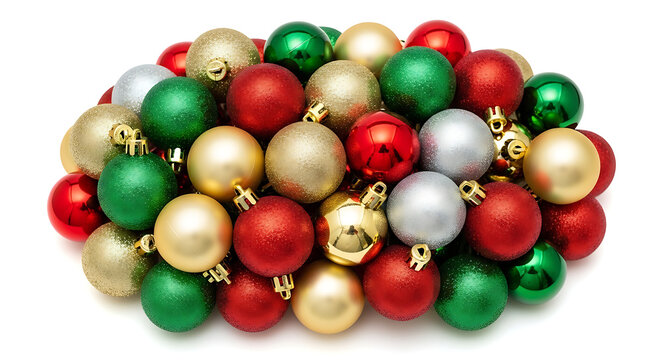 Pile of Red Green Gold Silver Christmas Ornaments ball