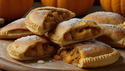 pumpkin turnover pastries on a wooden board