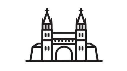 Fototapeta premium Architectural outline of a grand cathedral with twin towers and arched entrance