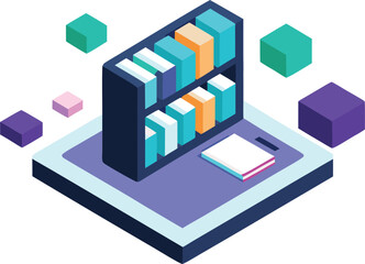 Isometric futuristic digital library illustration vector eps scalable technology books archive data