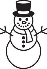 Happy winter snowman with hat and scarf line art icon for apps and websites