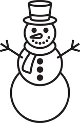 Happy winter snowman with hat and scarf line art icon for apps and websites