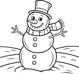 Happy winter snowman with hat and scarf line art icon for apps and websites