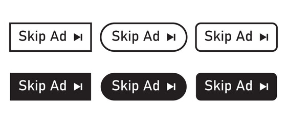 Skip Ad button icon set vector isolated on white background. Avoid advertisement symbol. 