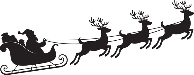 illustration of santa clause riding his sleigh pulled by reindeers. Vector Christmas element