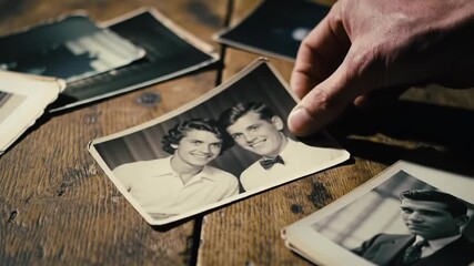 Hands Sorting Through Old Family Photographs