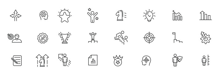 Growth and success line icons collection. Big UI icon set in a flat design. Thin outline icons pack.