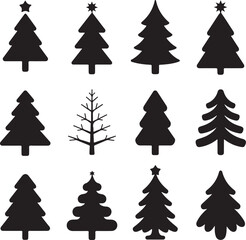 Obraz premium Merry Chrismas tree icon set on gray background vector illustration flat desing