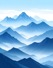 Misty mountain range, cool blues