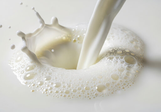Close up of milk splashing into a glass creating a foamy crown - Powered by Adobe