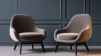 Obraz premium Elegant velvet chair in living space with modern design and soft texture creating cozy atmosphere