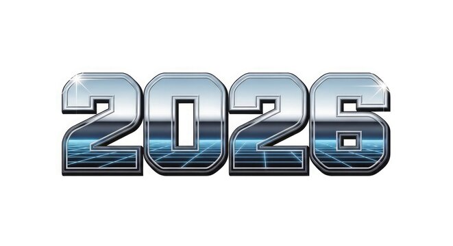 Chrome 2026 numbers with futuristic grid background