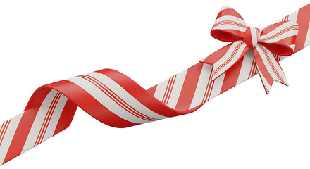 Obraz premium Red and white striped ribbon with bow on white background