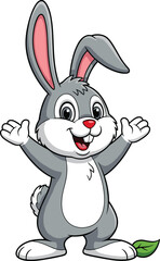 Adorable cartoon bunny rabbit with open arms, happy grey hare illustration, cute Easter animal character vector art for children