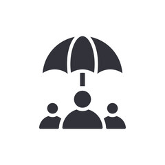 Protected People Under Umbrella Security Solid Icon Design