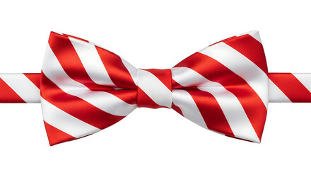Fototapeta premium Red and white striped satin bow tie on white background