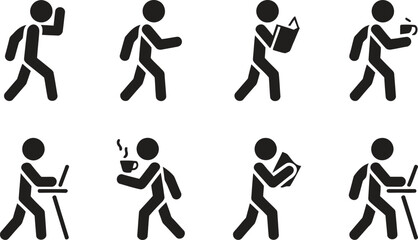 Collection of diverse stick figure icons representing various activities and actions