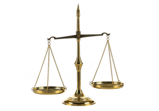 Golden balance scales of justice isolated on transparent background