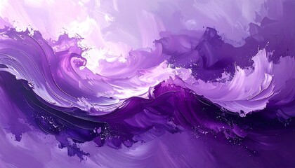 Abstract painting of purple waves with brushstrokes, soft hues